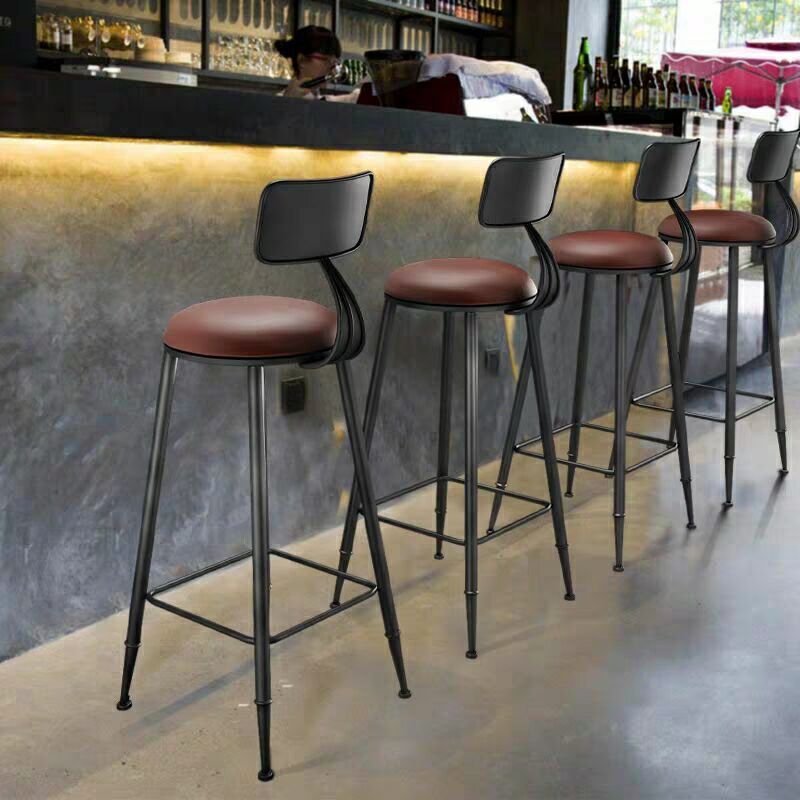 Industrial Armless Counter Stool Steel Cafe Bar Stool with Leather Cushion and Pedal