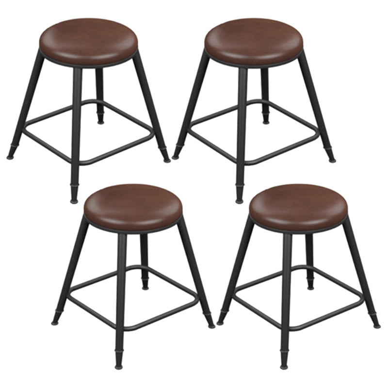 Industrial Armless Counter Stool Steel Cafe Bar Stool with Leather Cushion and Pedal