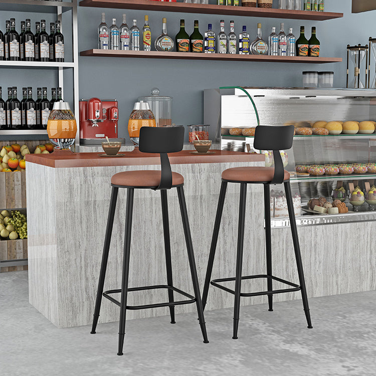Industrial Armless Counter Stool Steel Cafe Bar Stool with Leather Cushion and Pedal