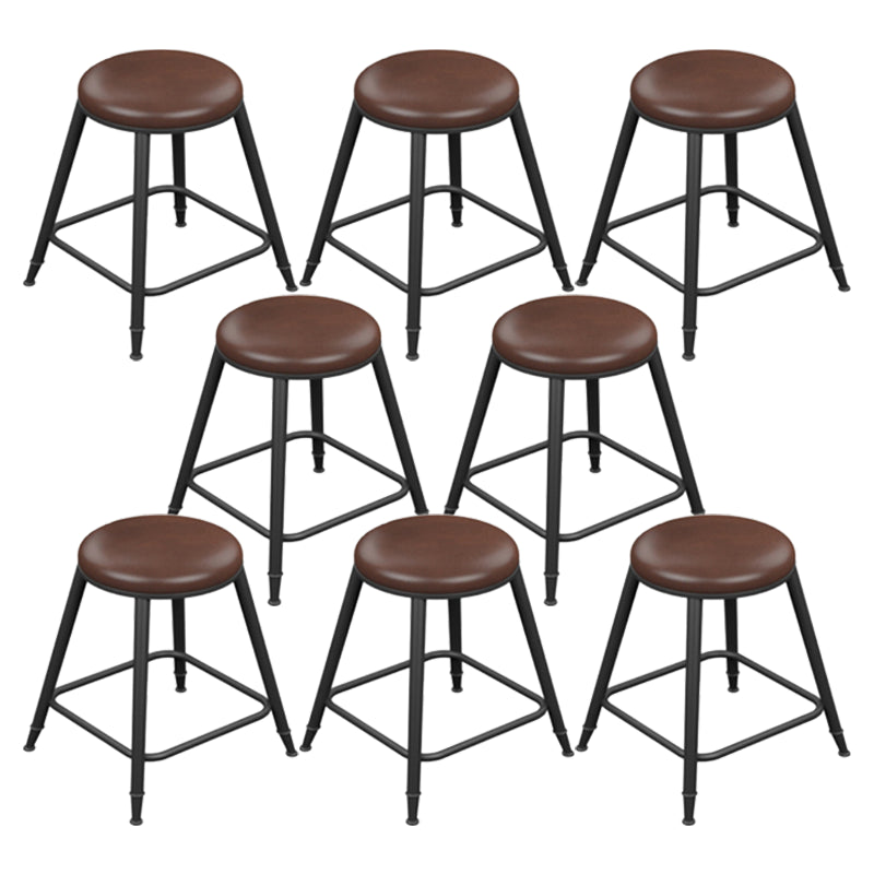 Industrial Armless Counter Stool Steel Cafe Bar Stool with Leather Cushion and Pedal