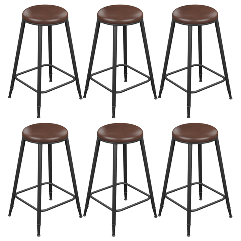 Industrial Armless Counter Stool Steel Cafe Bar Stool with Leather Cushion and Pedal