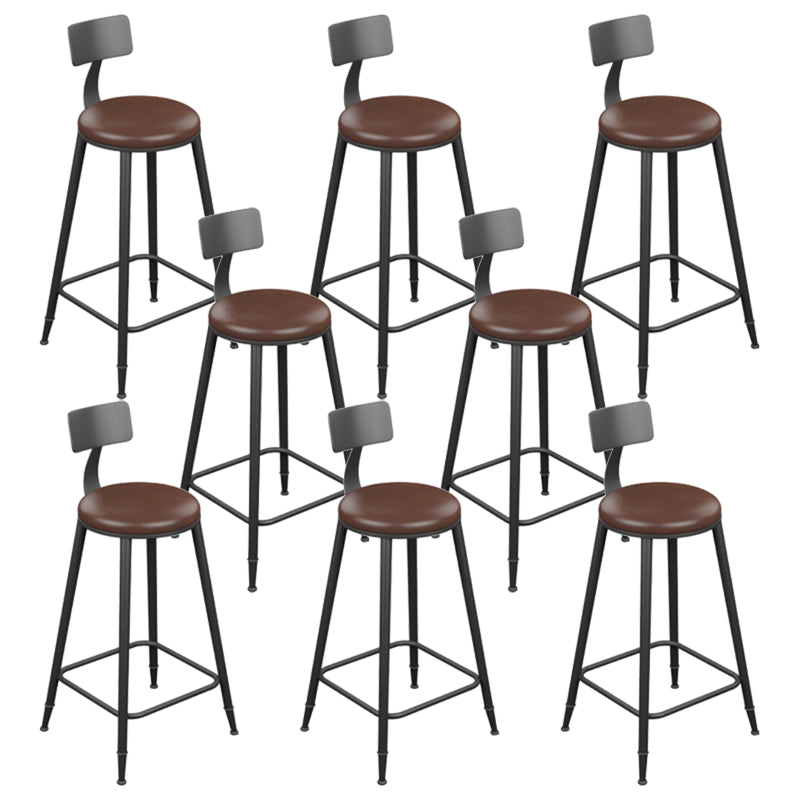 Industrial Armless Counter Stool Steel Cafe Bar Stool with Leather Cushion and Pedal