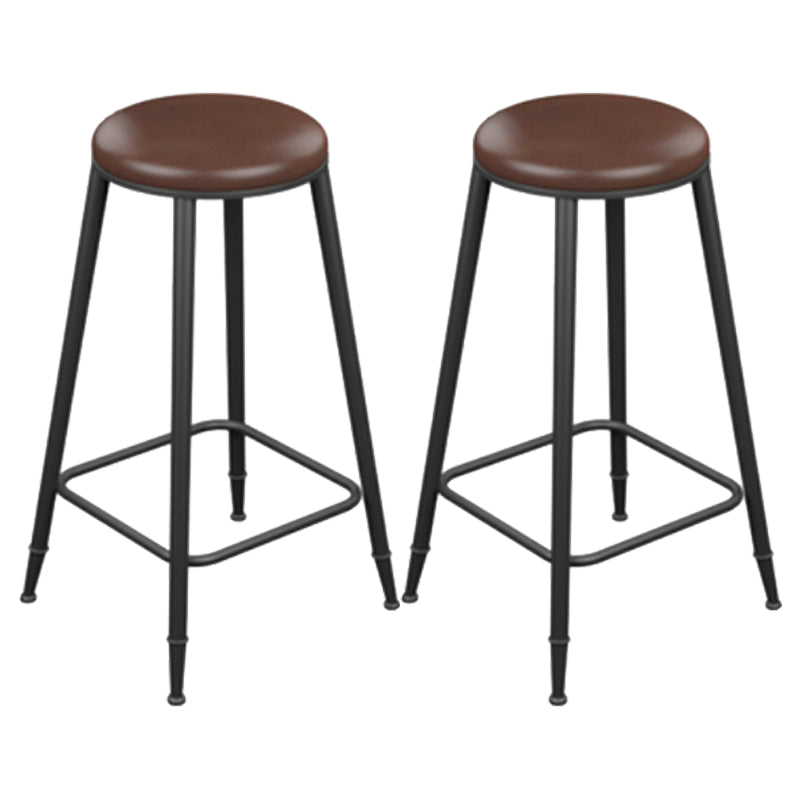 Industrial Armless Counter Stool Steel Cafe Bar Stool with Leather Cushion and Pedal
