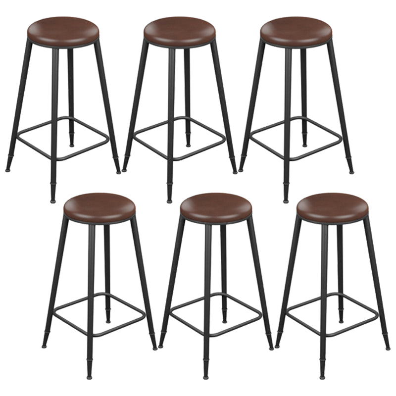 Industrial Armless Counter Stool Steel Cafe Bar Stool with Leather Cushion and Pedal