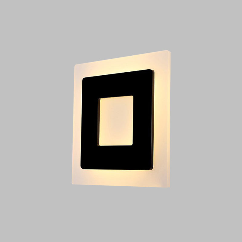 Acrylic Square Sconce Light Minimalist LED Black Wall Mount Lamp Fixture in White/Warm Light