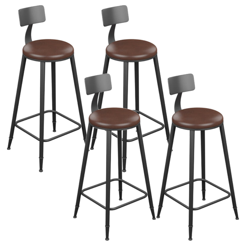 Industrial Armless Counter Stool Steel Cafe Bar Stool with Leather Cushion and Pedal