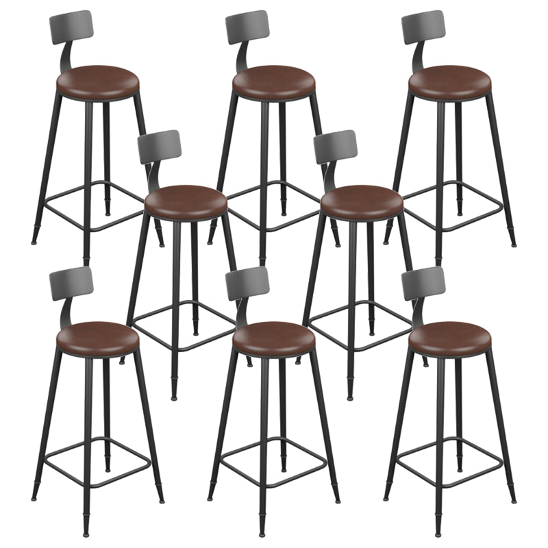 Industrial Armless Counter Stool Steel Cafe Bar Stool with Leather Cushion and Pedal