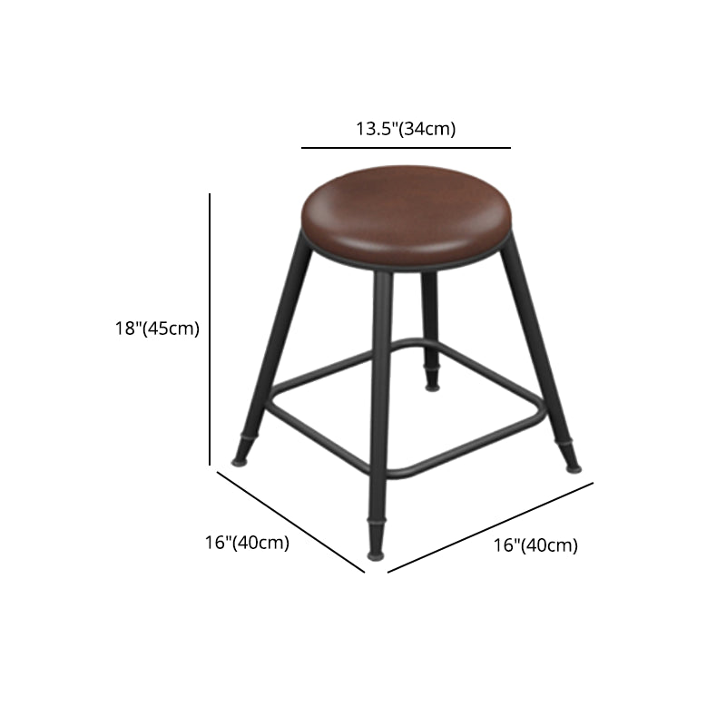 Industrial Armless Counter Stool Steel Cafe Bar Stool with Leather Cushion and Pedal
