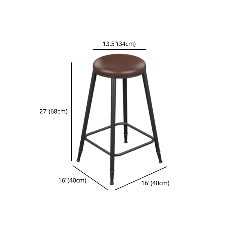 Industrial Armless Counter Stool Steel Cafe Bar Stool with Leather Cushion and Pedal
