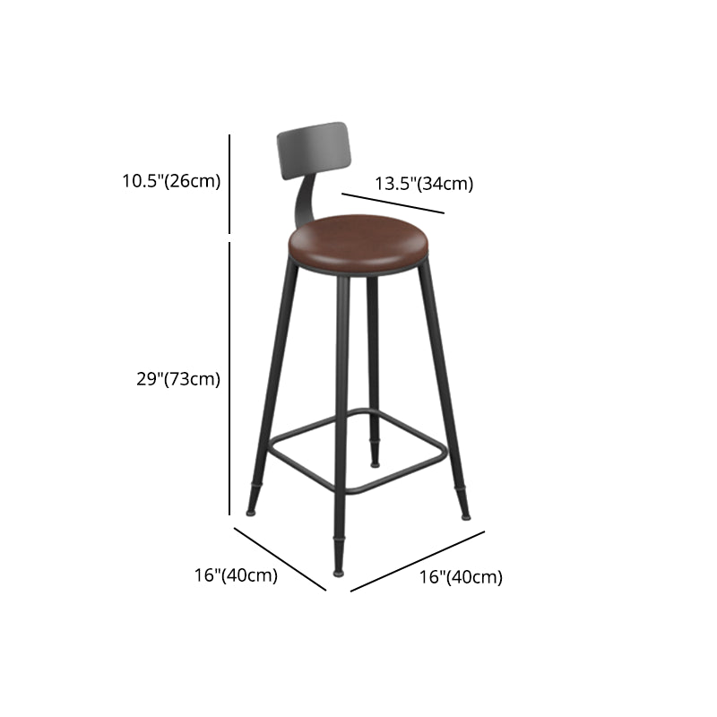 Industrial Armless Counter Stool Steel Cafe Bar Stool with Leather Cushion and Pedal