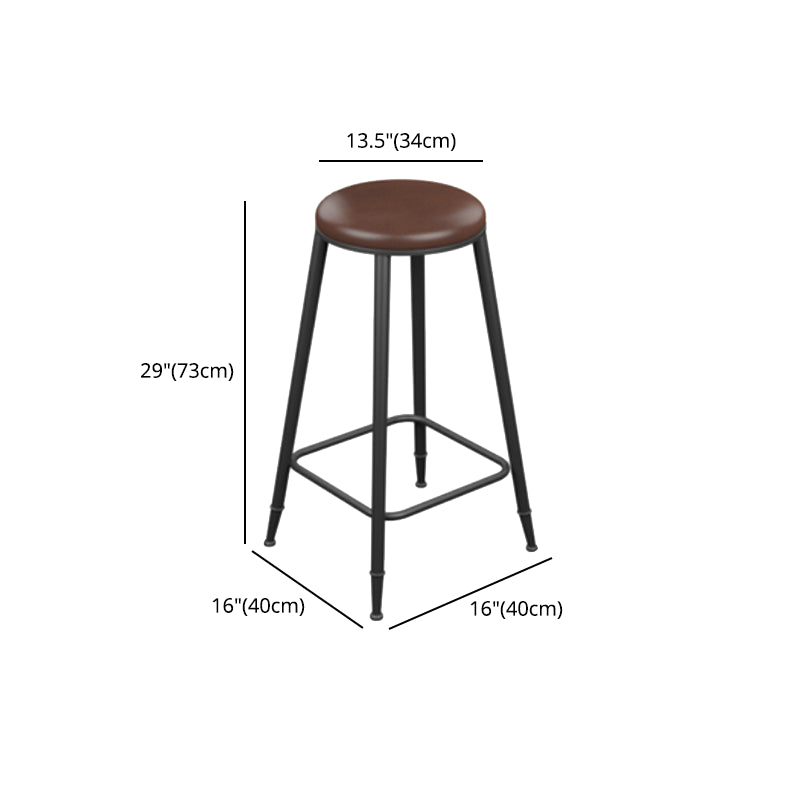 Industrial Armless Counter Stool Steel Cafe Bar Stool with Leather Cushion and Pedal