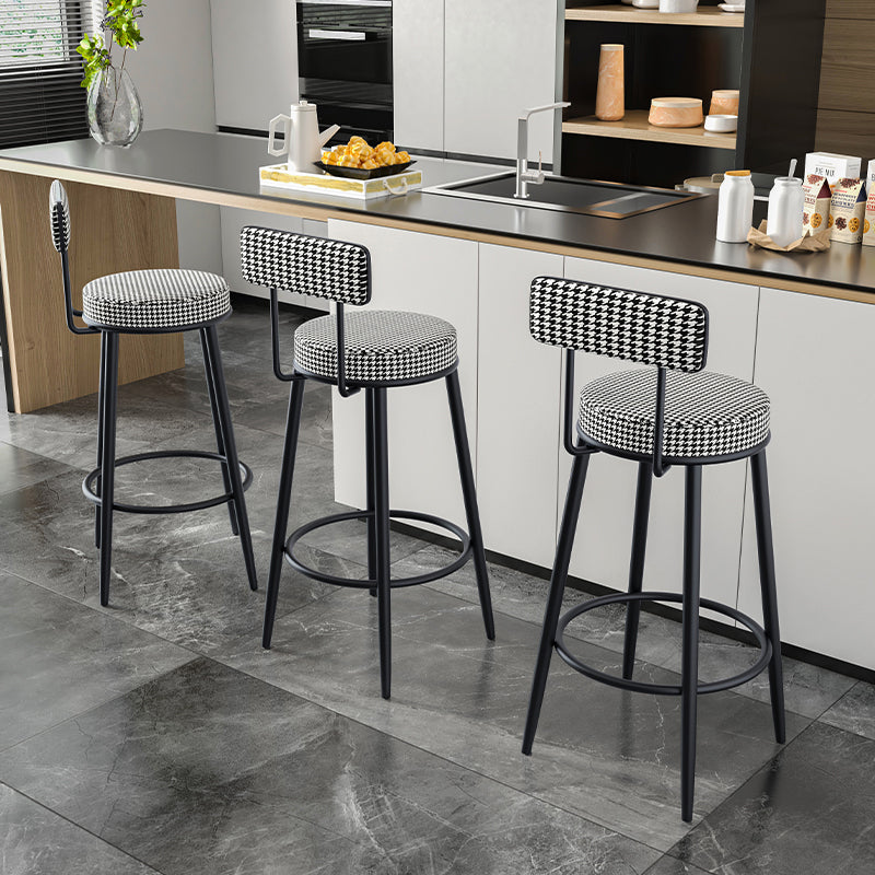 Modern Backrest Armless Counter Stool Iron Kitchen Bar Stool with Velvet Cushion