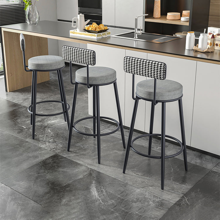 Modern Backrest Armless Counter Stool Iron Kitchen Bar Stool with Velvet Cushion