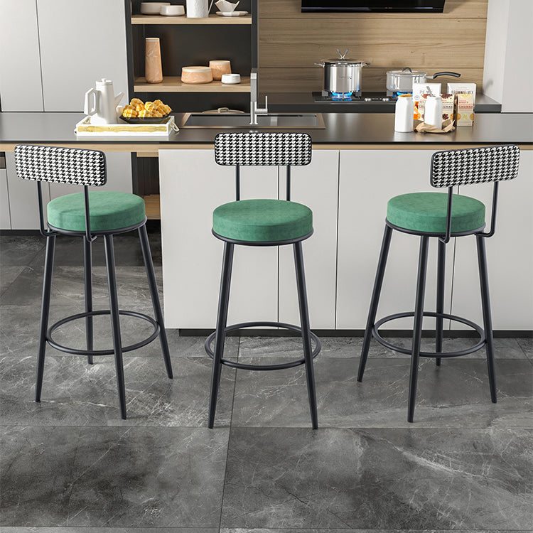 Modern Backrest Armless Counter Stool Iron Kitchen Bar Stool with Velvet Cushion