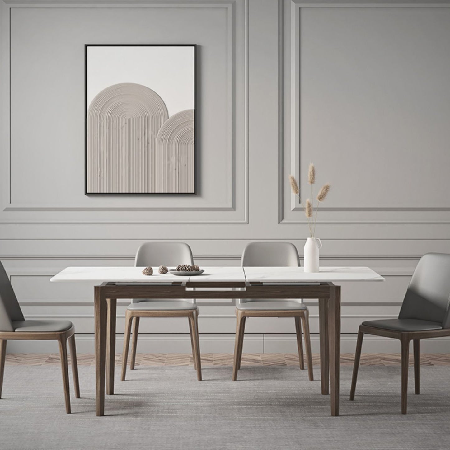 Extendable Sintered Stone Top Dining Set Rectangle 1/4/5/7 Pieces Dining Room Table Set