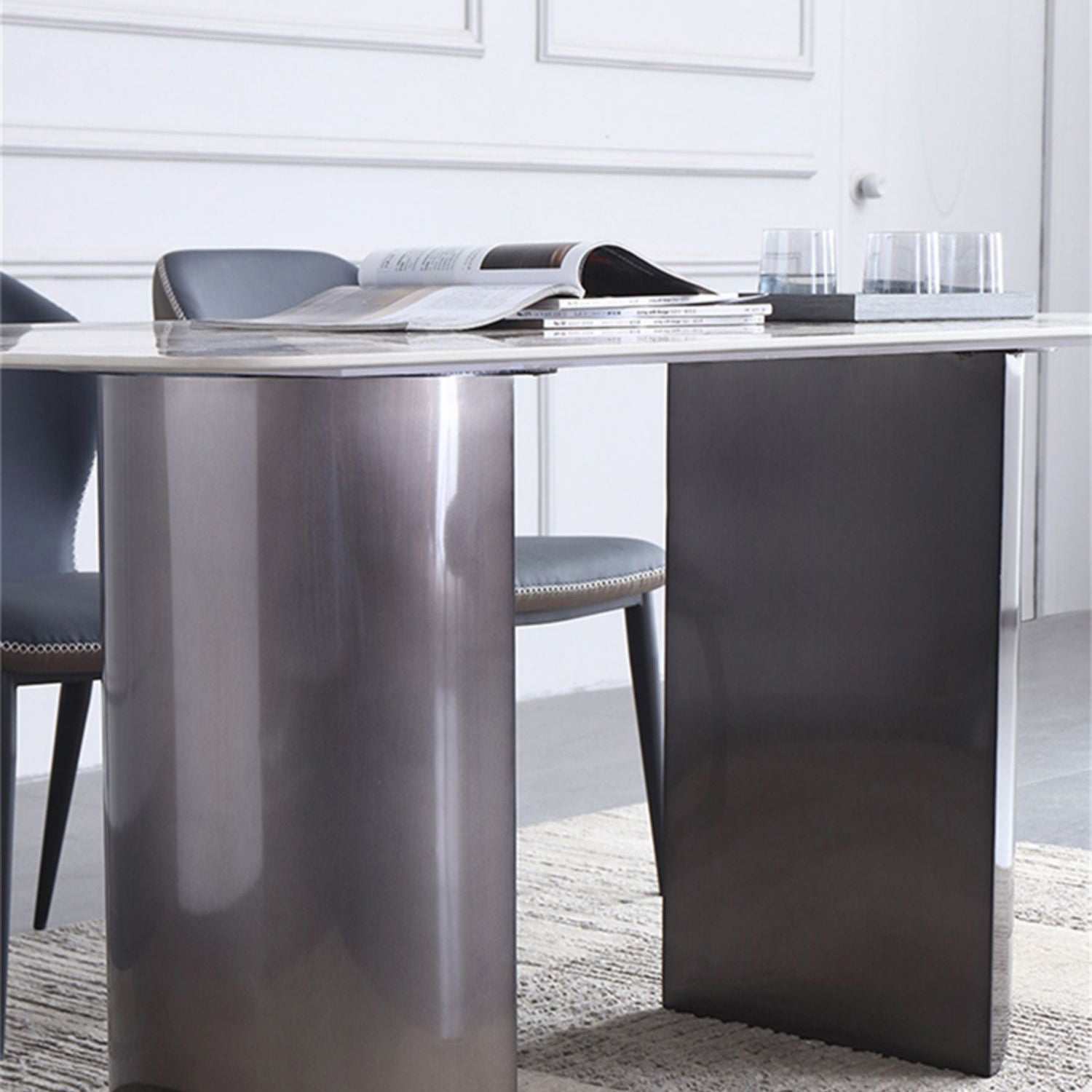 Modern Sintered Stone Top Dining Set Rectangle 1/2/5/7 Pieces Dining Area Table Set