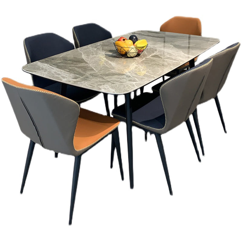 Modern Rectangle Dinette Set 1/2/5/7 Pieces Grey Sintered Stone Top Dining Table Set