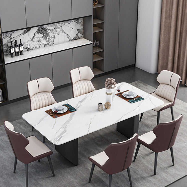 Modern Iron Dinette Set 1/2/5/7 Pieces Rectangle White Sintered Stone Top Dining Table Set