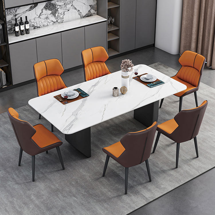 Modern Iron Dinette Set 1/2/5/7 Pieces Rectangle White Sintered Stone Top Dining Table Set