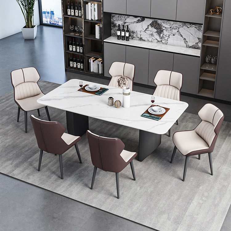 Modern Iron Dinette Set 1/2/5/7 Pieces Rectangle White Sintered Stone Top Dining Table Set