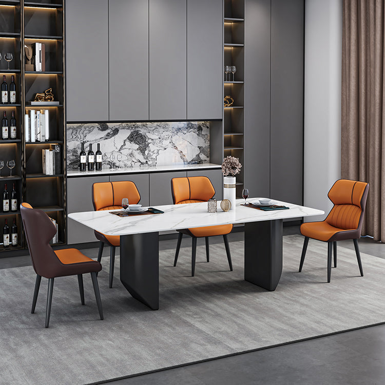 Modern Iron Dinette Set 1/2/5/7 Pieces Rectangle White Sintered Stone Top Dining Table Set