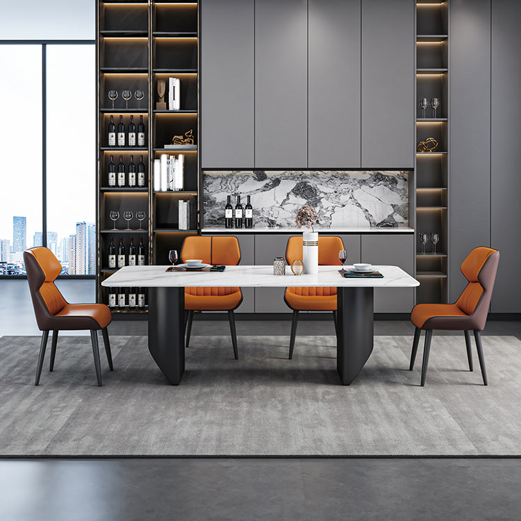 Modern Iron Dinette Set 1/2/5/7 Pieces Rectangle White Sintered Stone Top Dining Table Set