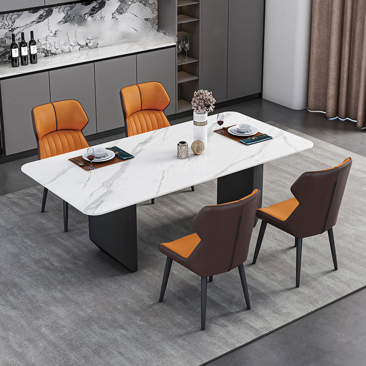Modern Iron Dinette Set 1/2/5/7 Pieces Rectangle White Sintered Stone Top Dining Table Set