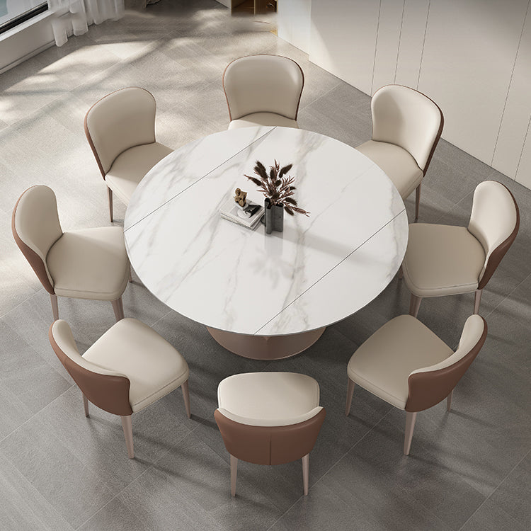 Modern Scalable Dinette Set 1/2/3/7/9 Pieces Round White Sintered Stone Dining Table Set