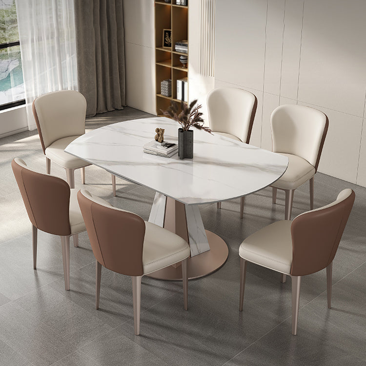 Modern Scalable Dinette Set 1/2/3/7/9 Pieces Round White Sintered Stone Dining Table Set