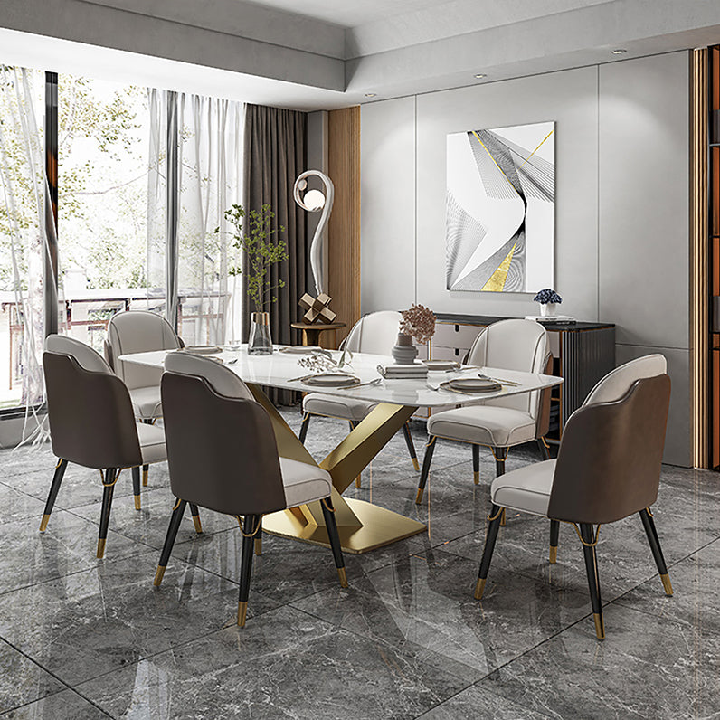 Glam Dinette Set 1/2/5/7 Pieces Rectangle White Sintered Stone Top Dining Table Set