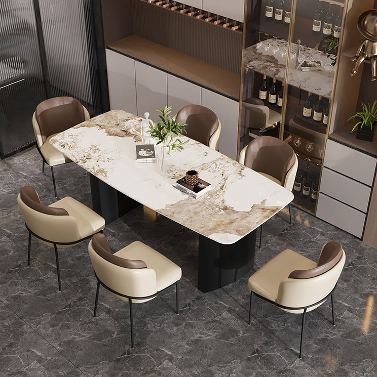 Modern Steel Dinette Set 1/2/7 Pieces Rectangle White Sintered Stone Top Dining Table Set