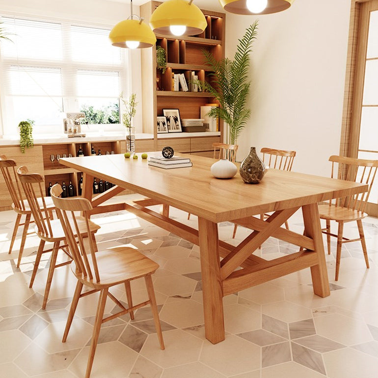 Rectangle Wood Dining Table for Restaurant Modern Pine Table with Trestle Base