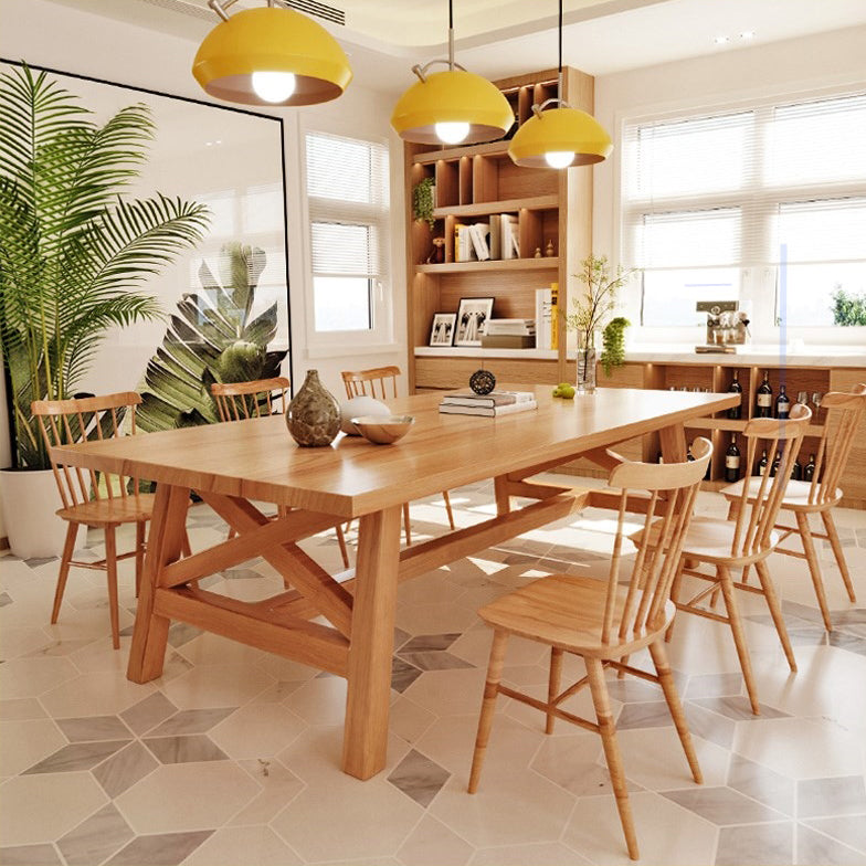Rectangle Wood Dining Table for Restaurant Modern Pine Table with Trestle Base