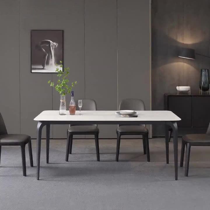 Modern Rectangle Dining Table Stone Top Table with Stainless Steel 4 Legs