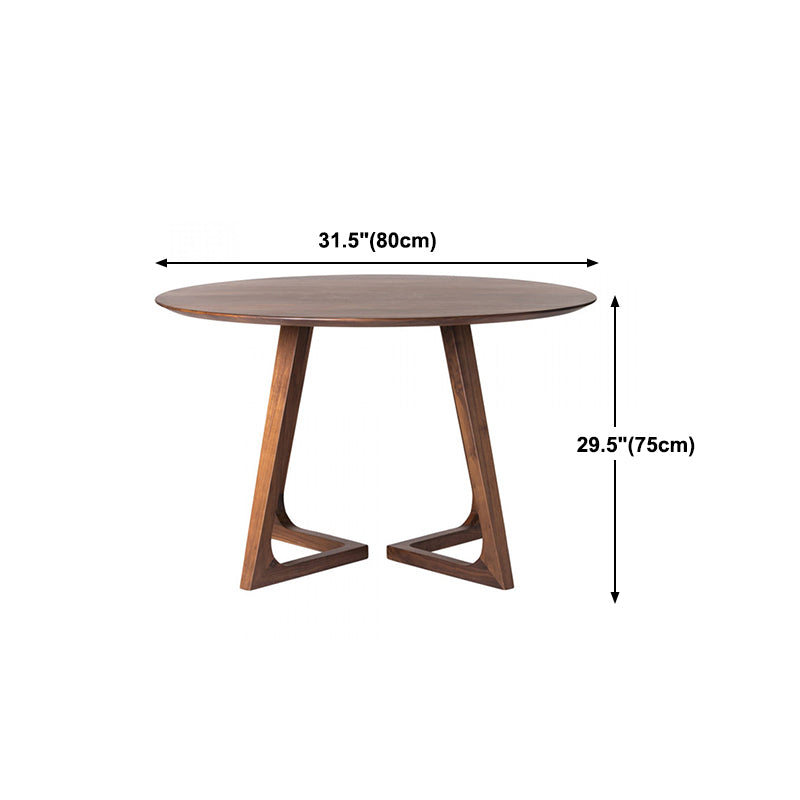 Round Wood Color Dining Table Pinewood Table Contemporary with Double Pedestal