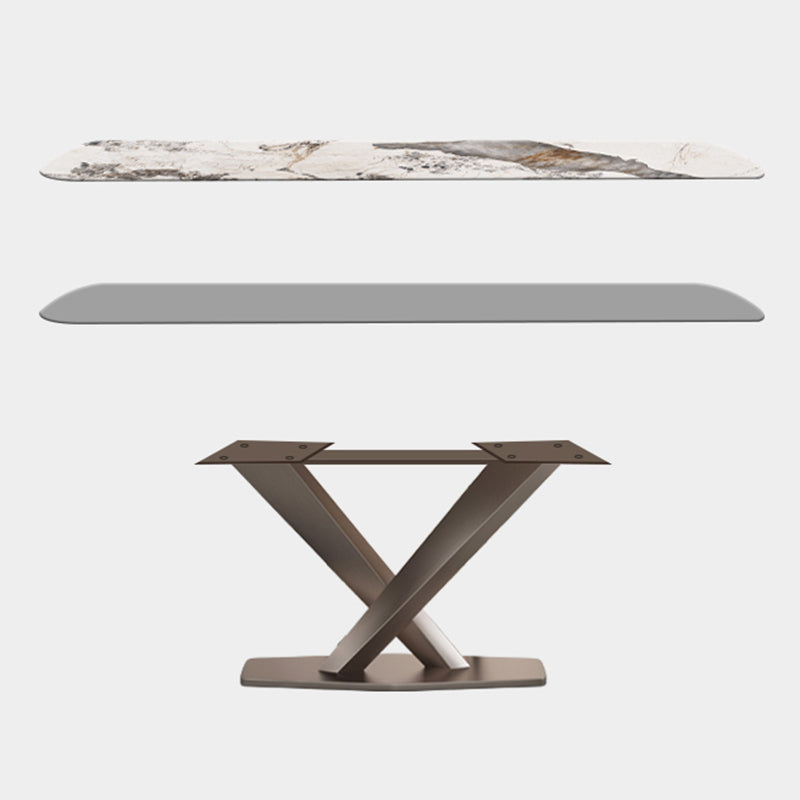 Rectangle Dining Table Stone Top Table with Stainless Steel Pedestal Base