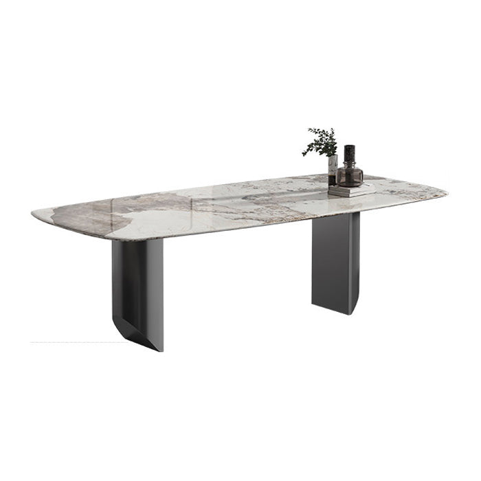 Metal Contemporary Rectangular Dining Table Sintered Stone Table with Double Pedestal