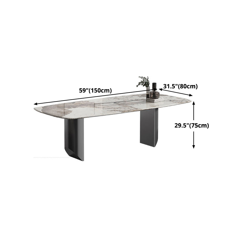 Metal Contemporary Rectangular Dining Table Sintered Stone Table with Double Pedestal
