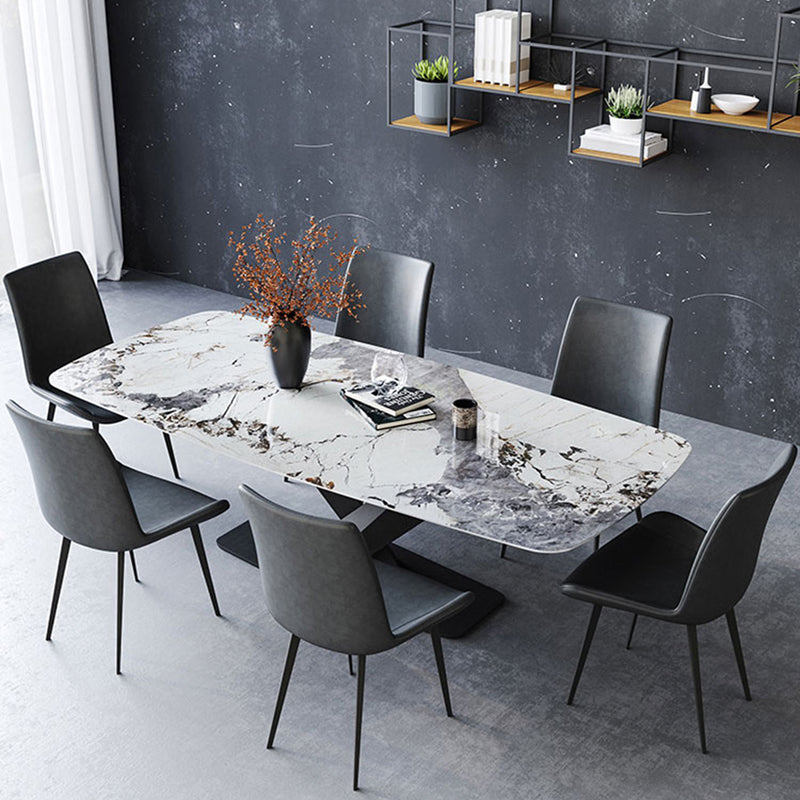 Industrial Sintered Stone Top Dining Table Rectangle Table with Single Pedestal