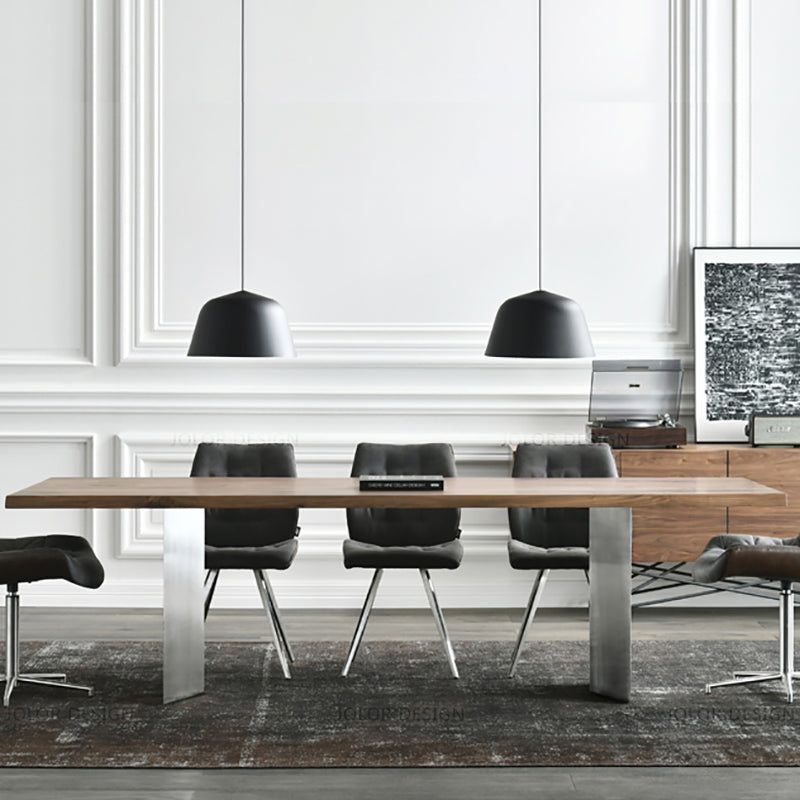 Industrial Solid Wood Table for Restaurant Rectangle Table with Double Pedestal