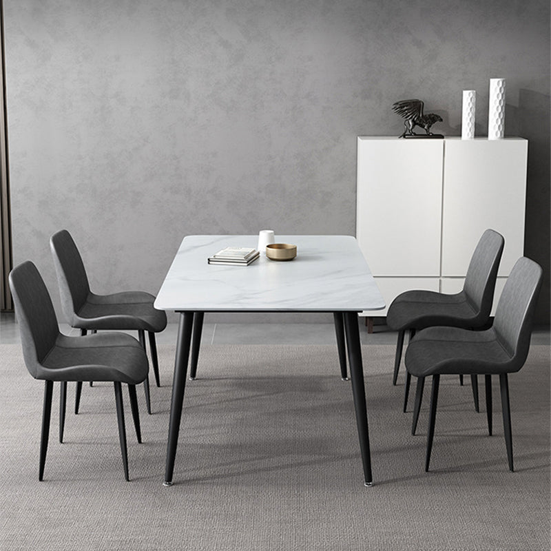 Rectangle Stone Dining Table Modern Dining Table with 4 Black Legs