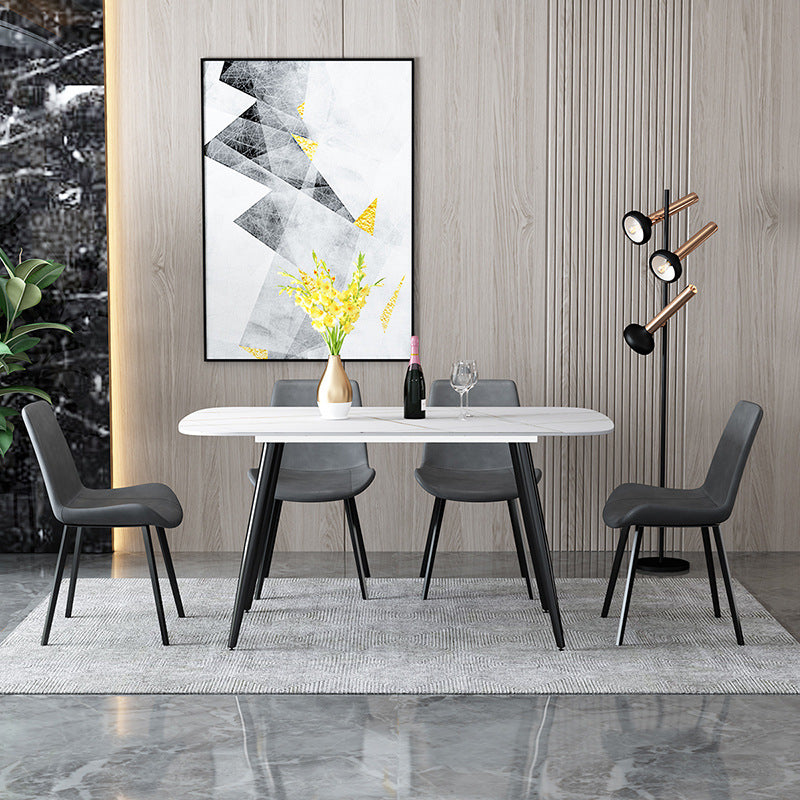 Rectangle Stone Dining Table Modern Dining Table with 4 Black Legs