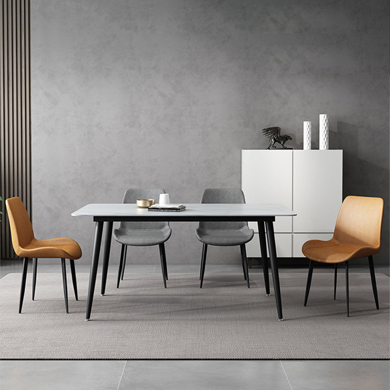Rectangle Stone Dining Table Modern Dining Table with 4 Black Legs