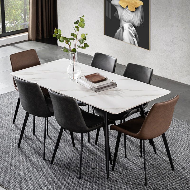 Stone Top Table Rectangle Contemporary Dining Table with 4 Black Legs