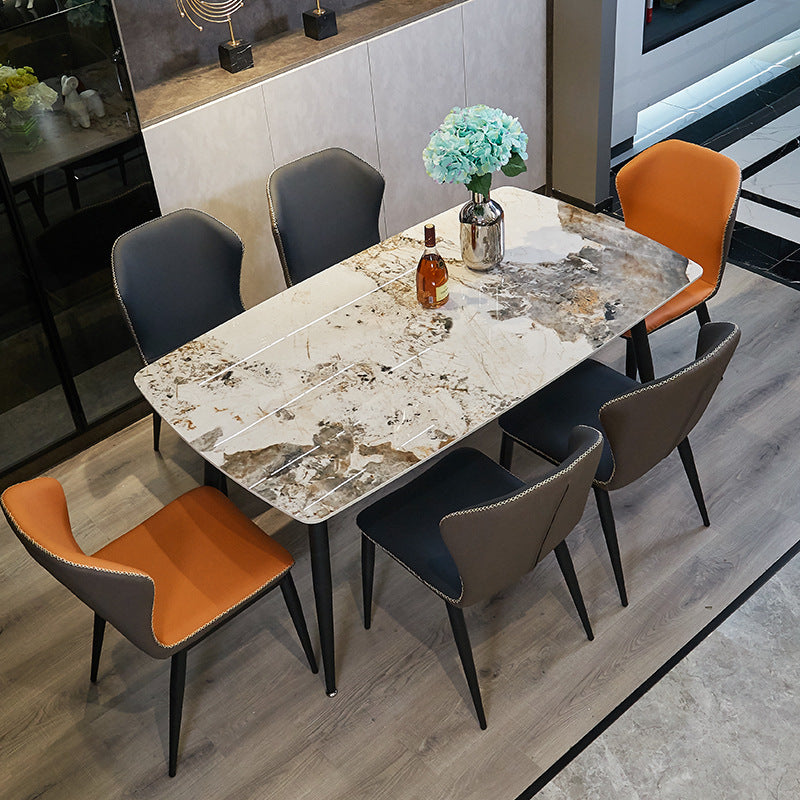 Rectangle Stone Top Dining Table Contemporary Dining Table with 4 Legs in Black