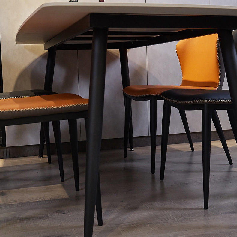 Rectangle Stone Top Dining Table Contemporary Dining Table with 4 Legs in Black