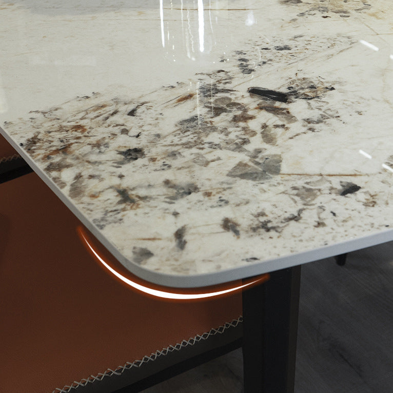 Rectangle Stone Top Dining Table Contemporary Dining Table with 4 Legs in Black