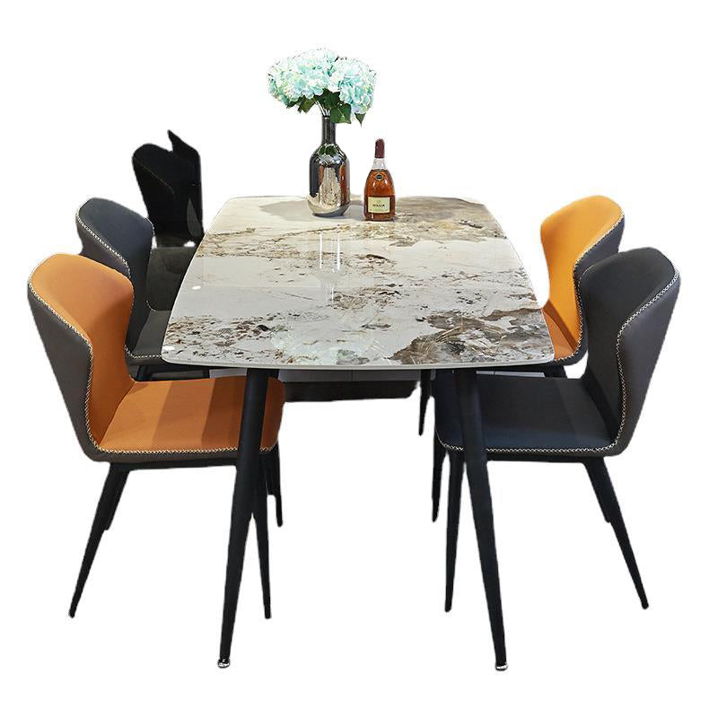 Rectangle Stone Top Dining Table Contemporary Dining Table with 4 Legs in Black