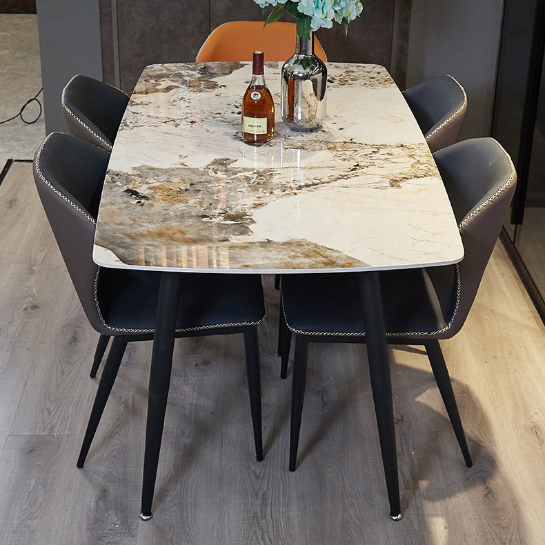 Rectangle Stone Top Dining Table Contemporary Dining Table with 4 Legs in Black