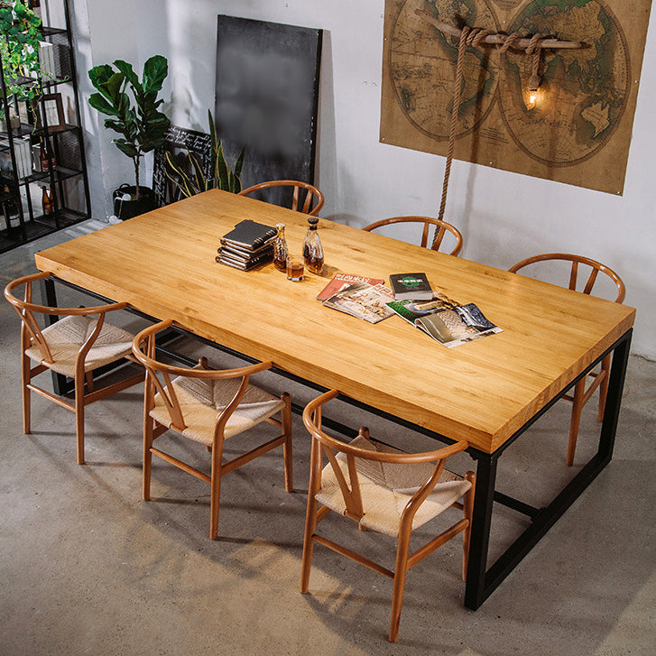 Solid Wood Top Dining Table Industrial Rectangle Table with Trestle Base